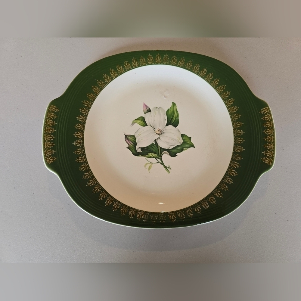 Trillium Forest Green Filigree By Limoges-American 14' Oval Serving Platter.